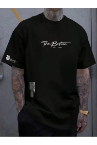 Unisex Erkek/Kadın THE BOSTON Özel Baskılı Oversize Pamuklu Bisiklet Yaka T-Shirt